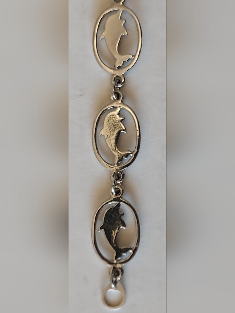 Dolphin on Oval Link Bracelet Mother of Pearl Inlay 7” Silver S-80 Stamped - Picture 8 of 10